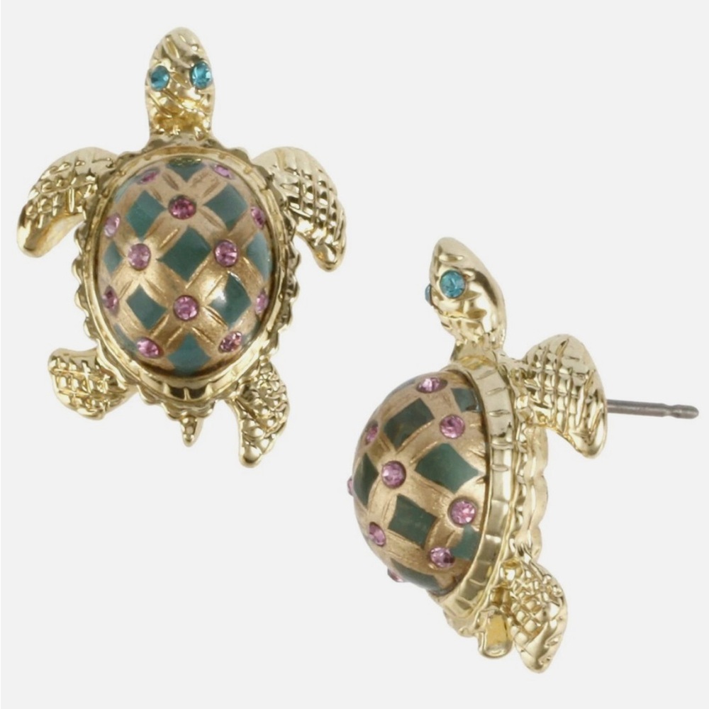 Betsey Johnson Gold & Green Turtle Earrings